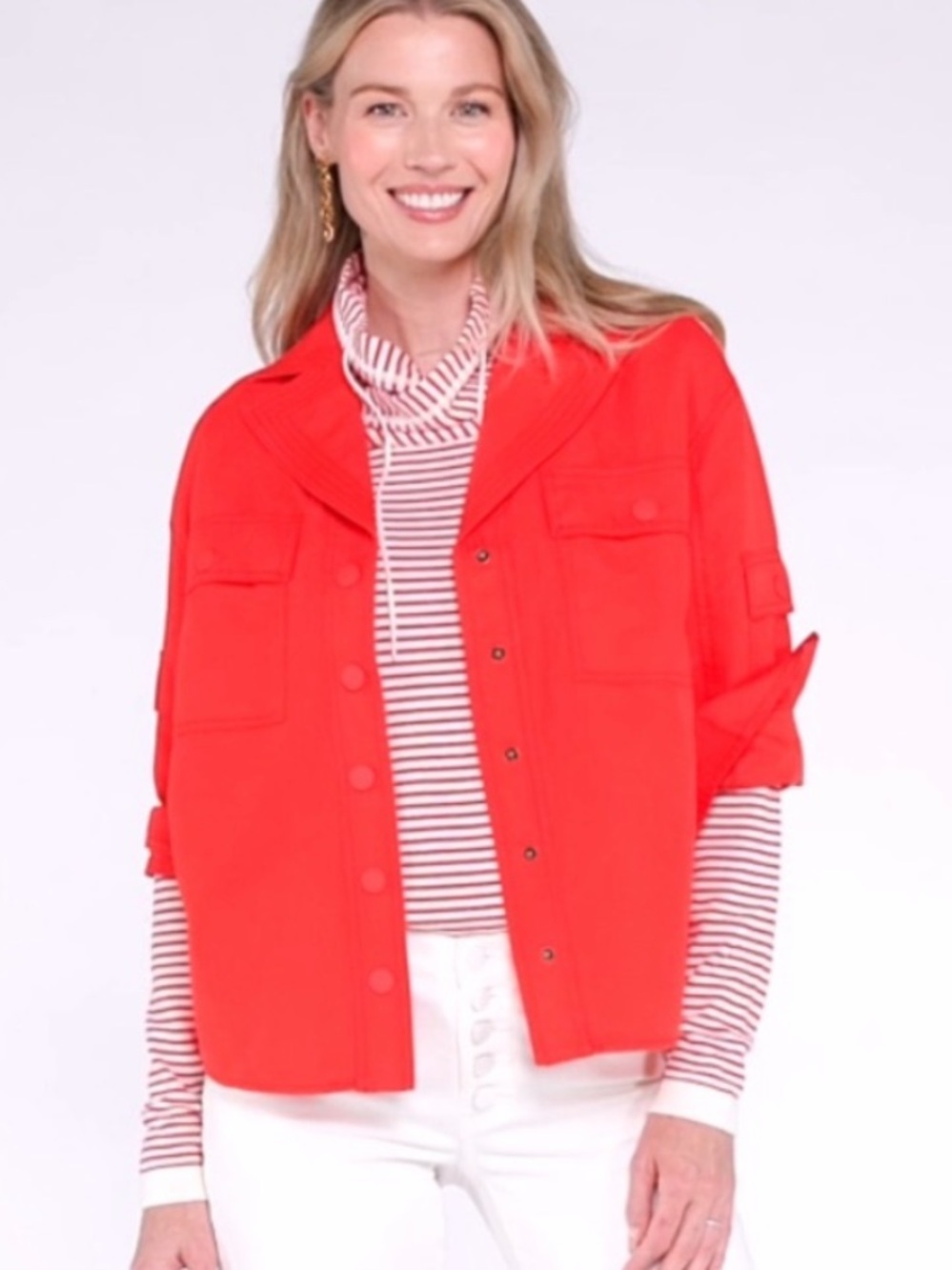 CAbi #6468 Detour Jacket Bright Red Lightweight Snap Front Size S